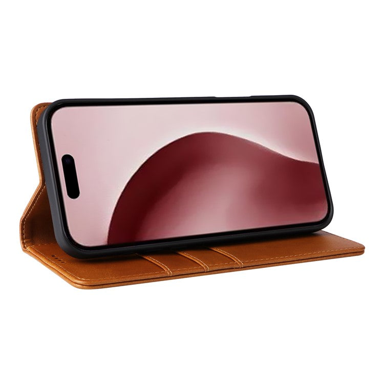 For iPhone 16 Pro Case RFID Blocking PU Leather Folio Flip Phone Cover - Brown
