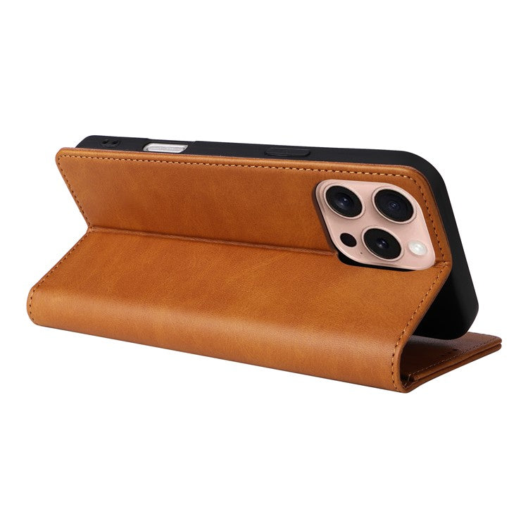 For iPhone 16 Pro Case RFID Blocking PU Leather Folio Flip Phone Cover - Brown