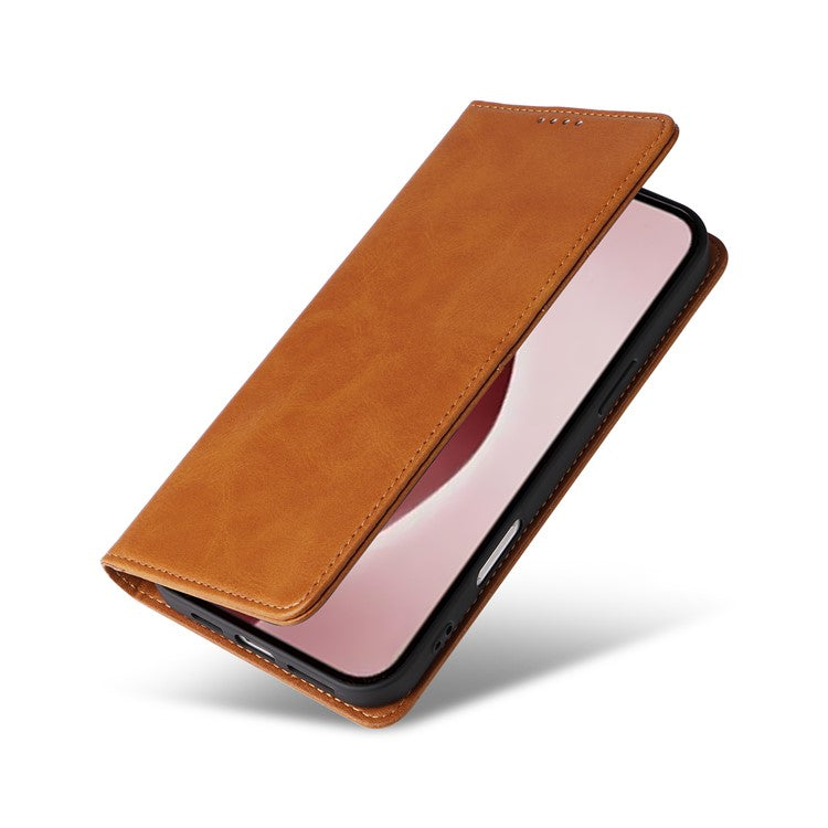 For iPhone 16 Pro Case RFID Blocking PU Leather Folio Flip Phone Cover - Brown