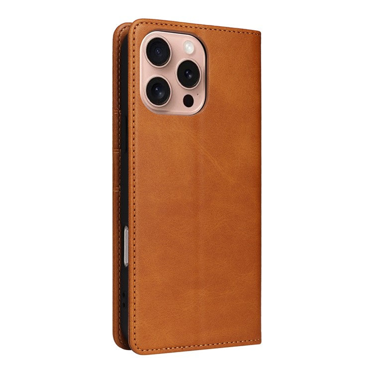 For iPhone 16 Pro Case RFID Blocking PU Leather Folio Flip Phone Cover - Brown