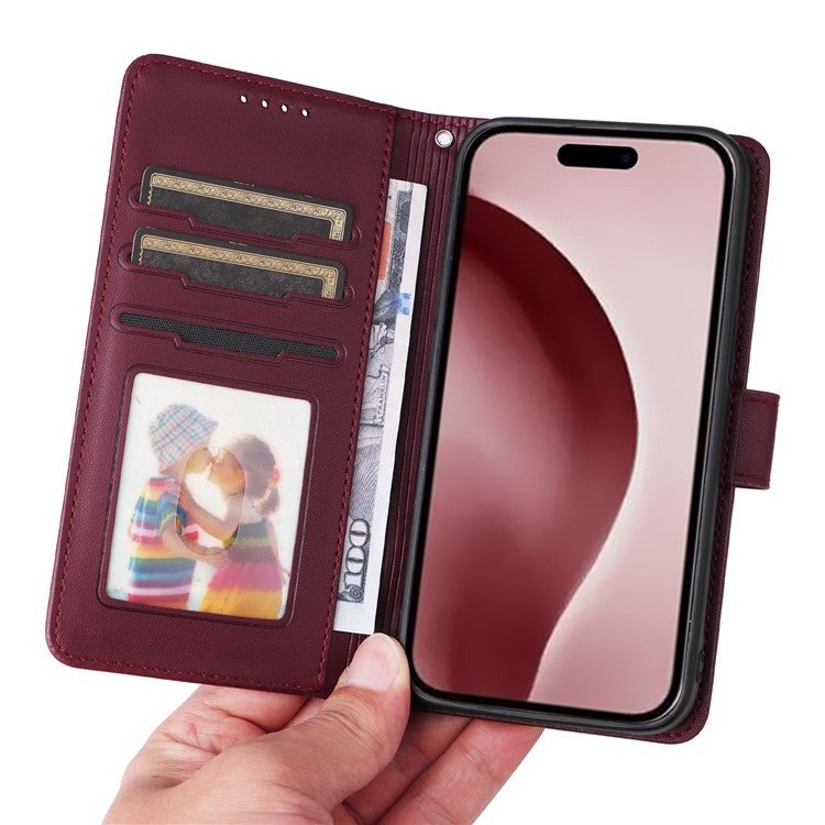 BETOPNICE 005 For iPhone 16 Pro Case Wallet Leather Cover Detachable 2-in-1 - Wine Red