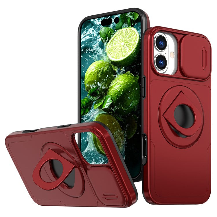 For iPhone 16 Magnetic Case Slide Camshield TPU+PC Kickstand Phone Cover - Red