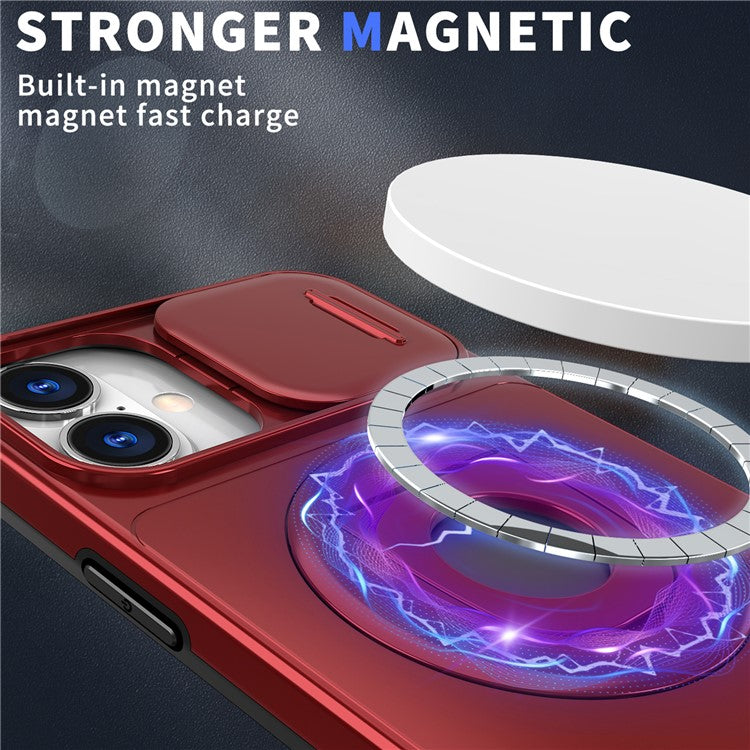 For iPhone 16 Magnetic Case Slide Camshield TPU+PC Kickstand Phone Cover - Red