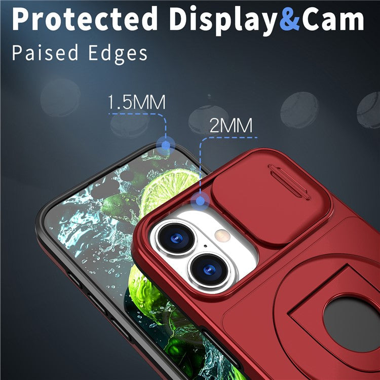 For iPhone 16 Magnetic Case Slide Camshield TPU+PC Kickstand Phone Cover - Red