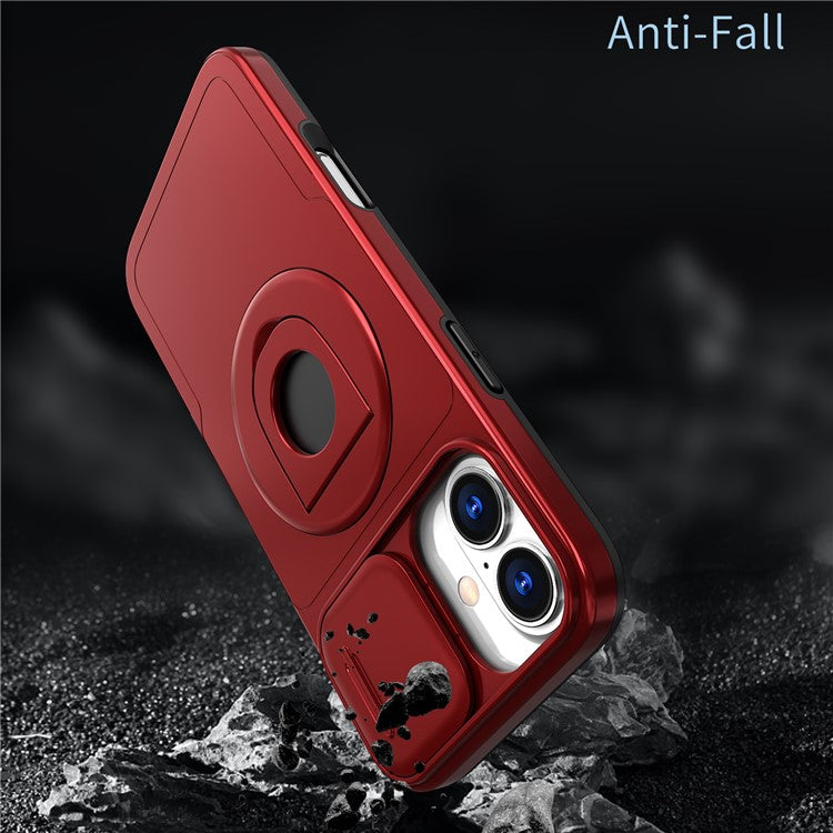 For iPhone 16 Magnetic Case Slide Camshield TPU+PC Kickstand Phone Cover - Red