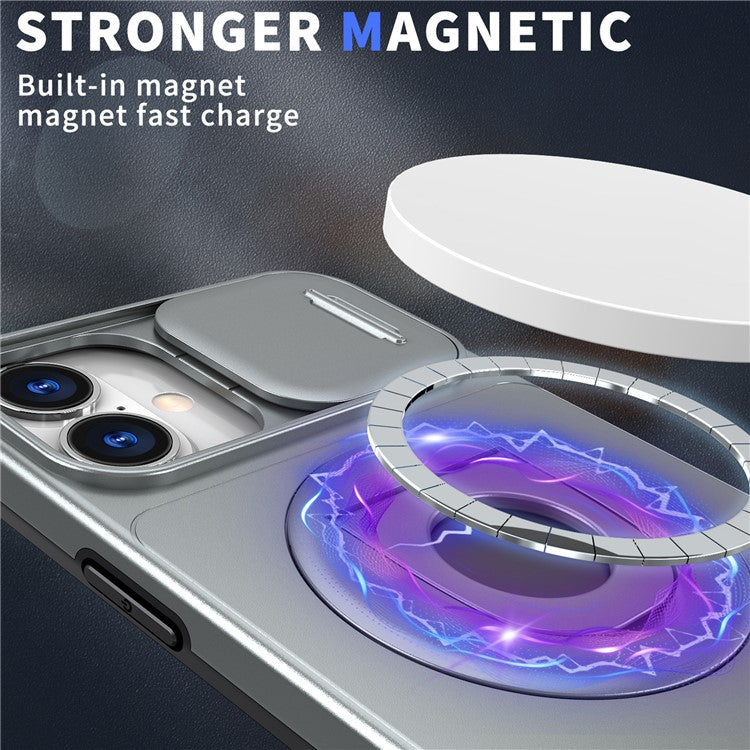 For iPhone 16 Magnetic Case Slide Camshield TPU+PC Kickstand Phone Cover - Titanium Grey