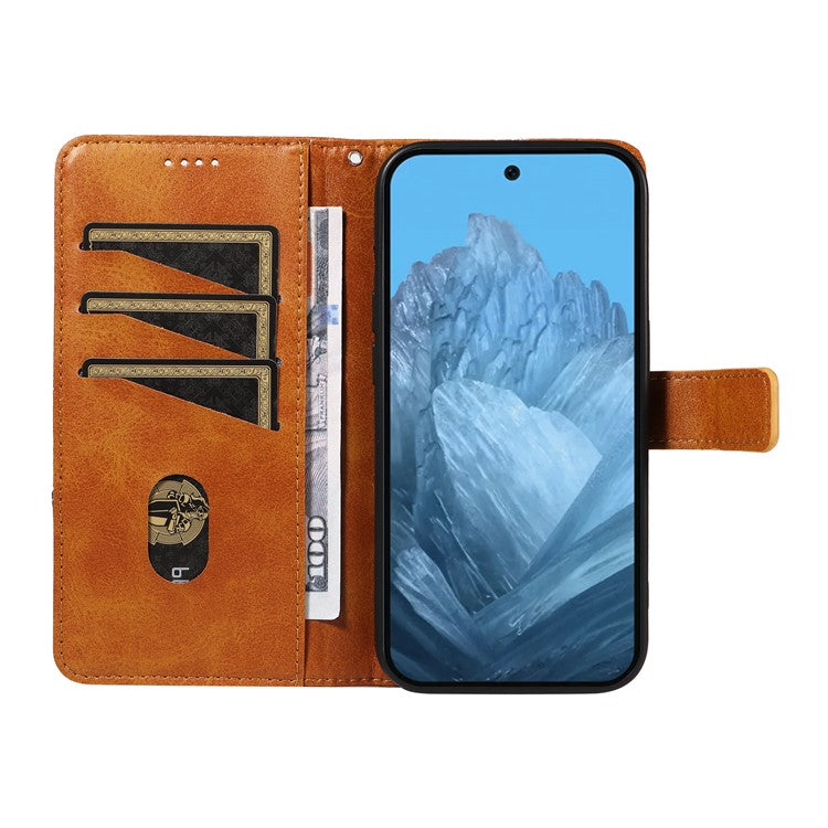 For Google Pixel 9 Case Geometric Line PU Leather Phone Cover with Card Holder - Brown