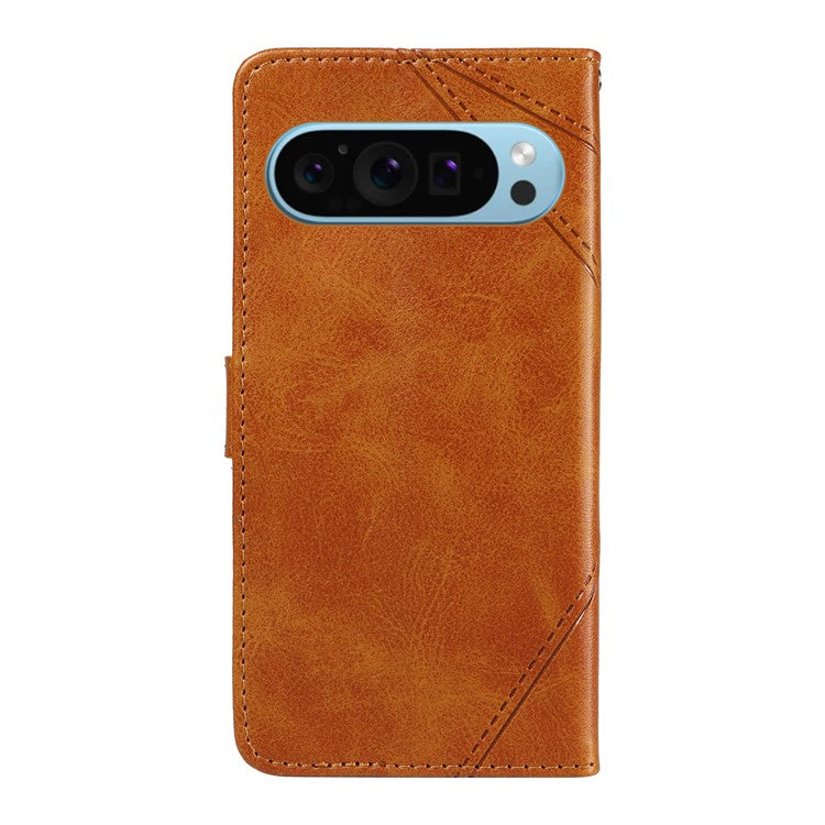 For Google Pixel 9 Case Geometric Line PU Leather Phone Cover with Card Holder - Brown