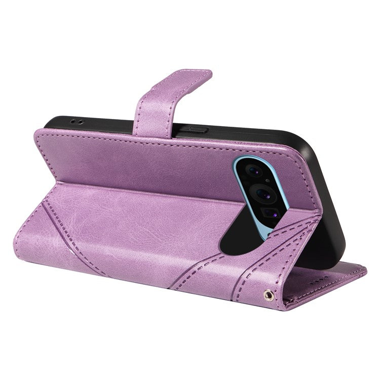For Google Pixel 9 Case Geometric Line PU Leather Phone Cover with Card Holder - Purple
