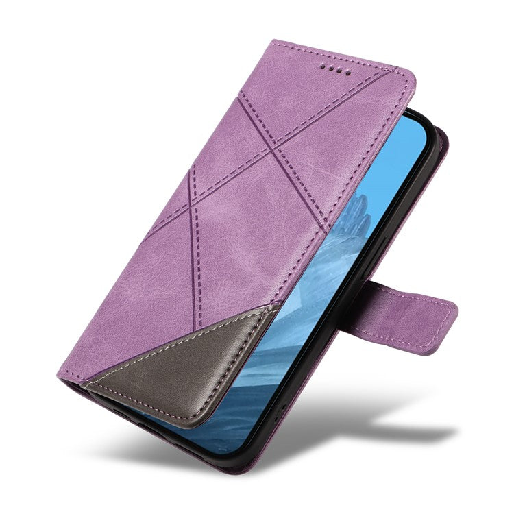 For Google Pixel 9 Case Geometric Line PU Leather Phone Cover with Card Holder - Purple