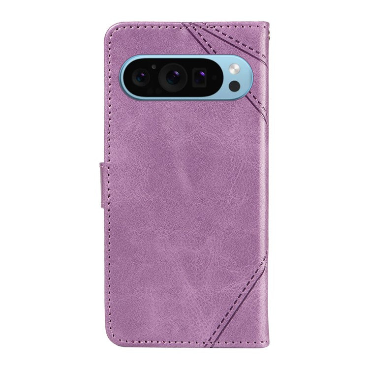 For Google Pixel 9 Case Geometric Line PU Leather Phone Cover with Card Holder - Purple