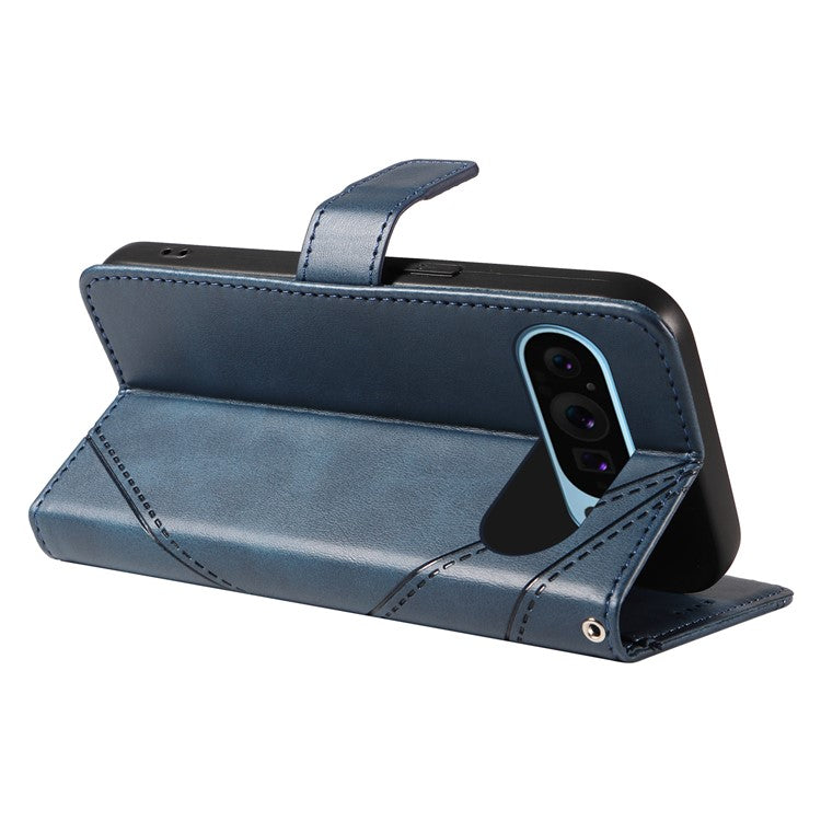 For Google Pixel 9 Case Geometric Line PU Leather Phone Cover with Card Holder - Blue