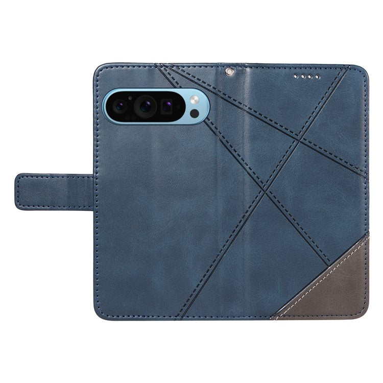 For Google Pixel 9 Case Geometric Line PU Leather Phone Cover with Card Holder - Blue