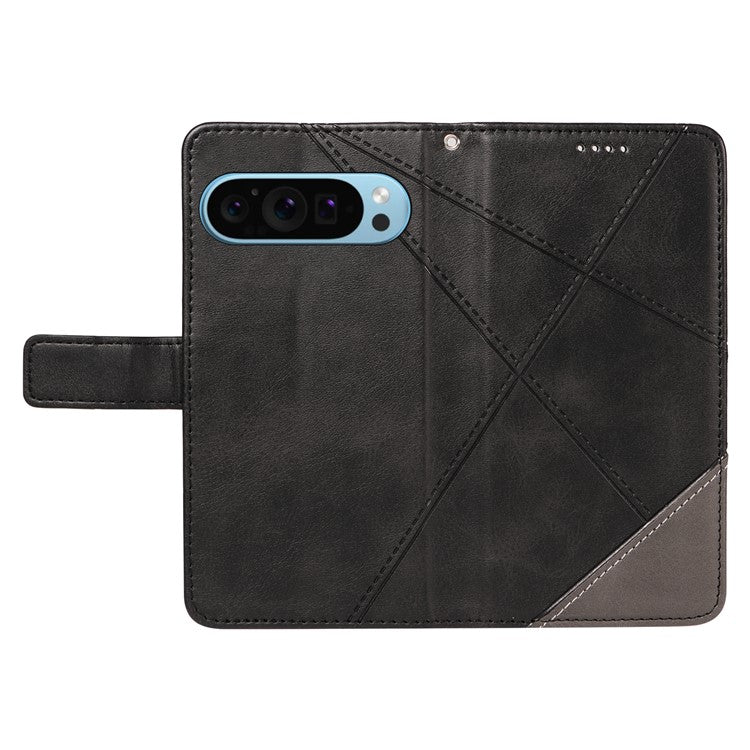 For Google Pixel 9 Case Geometric Line PU Leather Phone Cover with Card Holder - Black