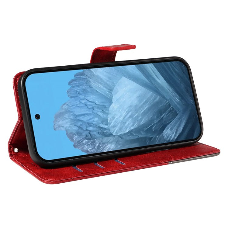 For Google Pixel 9 Case Geometric Line PU Leather Phone Cover with Card Holder - Red