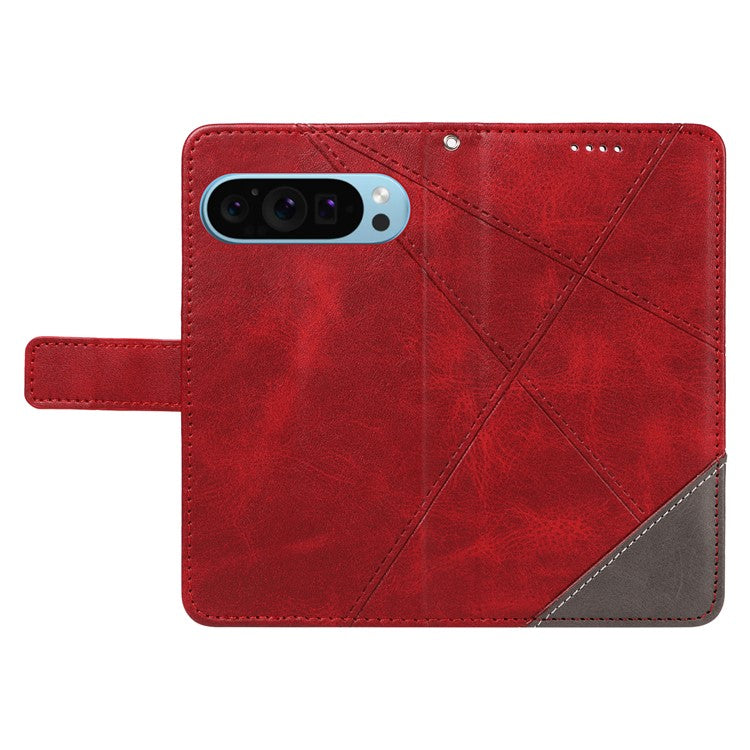 For Google Pixel 9 Case Geometric Line PU Leather Phone Cover with Card Holder - Red