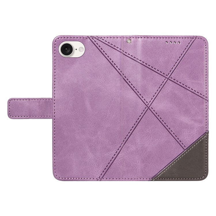 For iPhone 16e Case Leather Card Holder Phone Cover Geometric Line - Purple