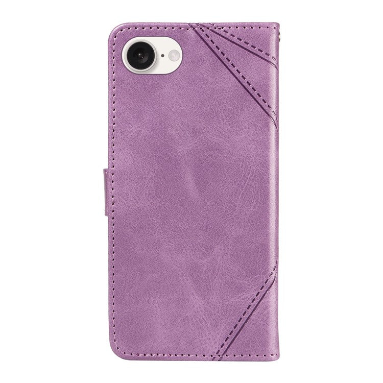For iPhone 16e Case Leather Card Holder Phone Cover Geometric Line - Purple