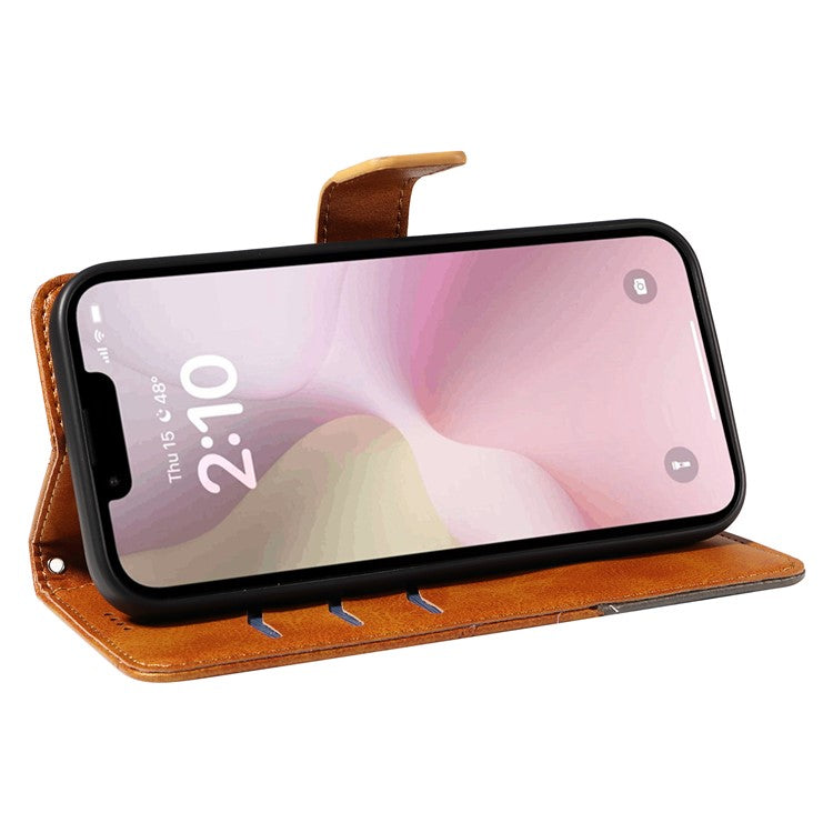 For iPhone 16e Case Leather Card Holder Phone Cover Geometric Line - Brown