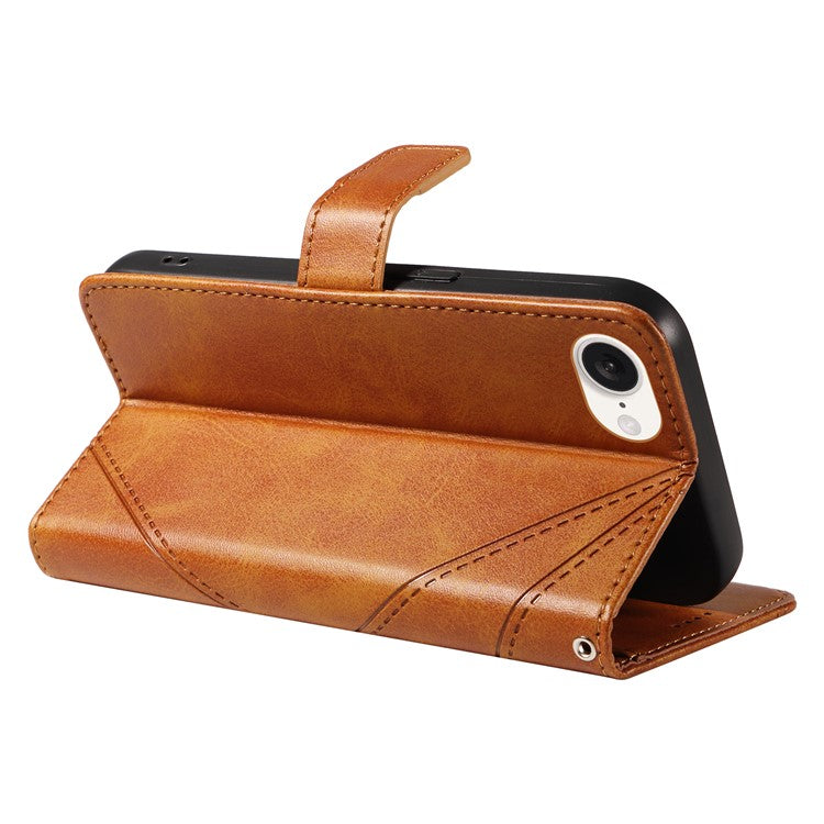 For iPhone 16e Case Leather Card Holder Phone Cover Geometric Line - Brown