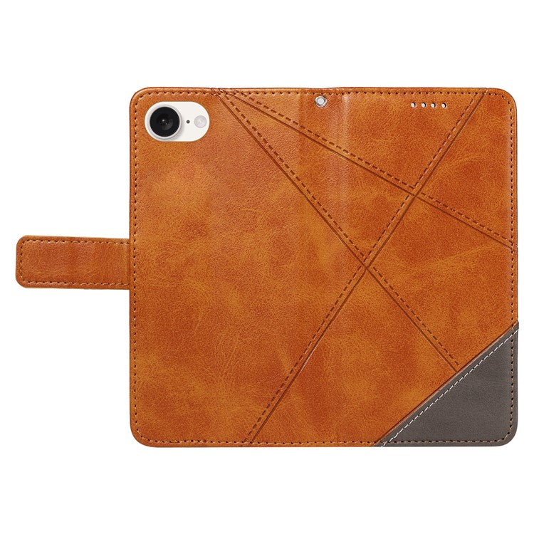 For iPhone 16e Case Leather Card Holder Phone Cover Geometric Line - Brown