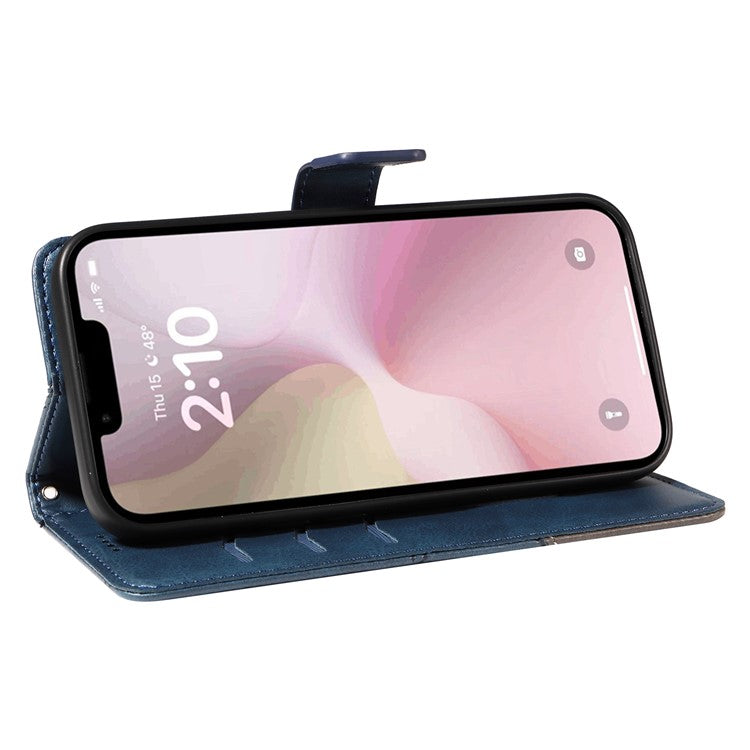 For iPhone 16e Case Leather Card Holder Phone Cover Geometric Line - Blue