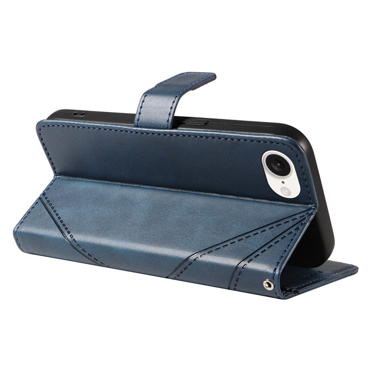 For iPhone 16e Case Leather Card Holder Phone Cover Geometric Line - Blue