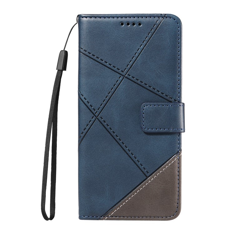 For iPhone 16e Case Leather Card Holder Phone Cover Geometric Line - Blue