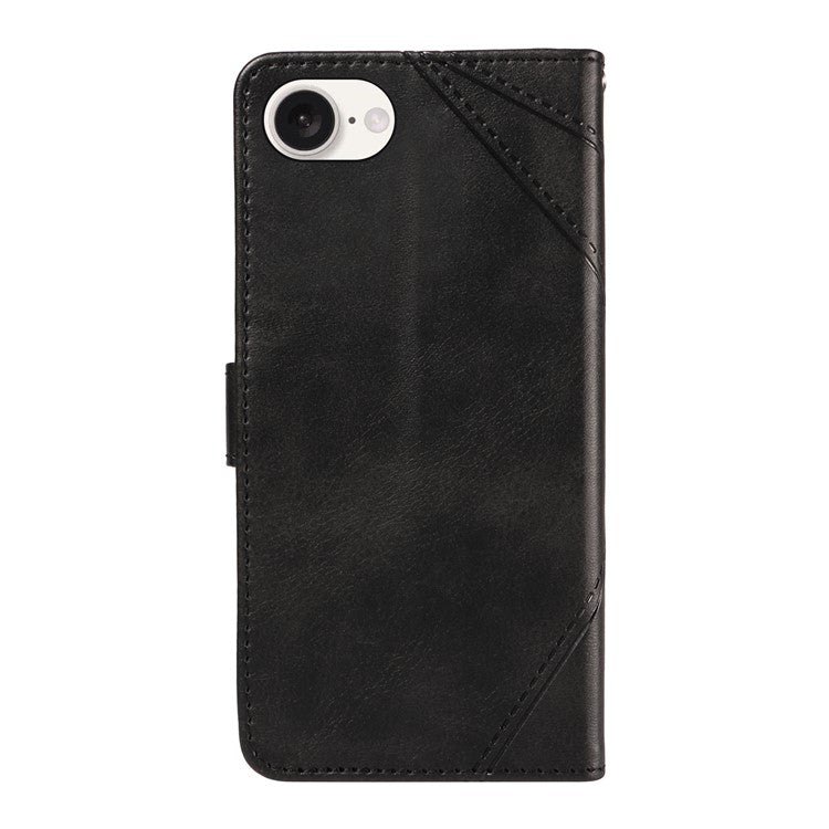 For iPhone 16e Case Leather Card Holder Phone Cover Geometric Line - Black
