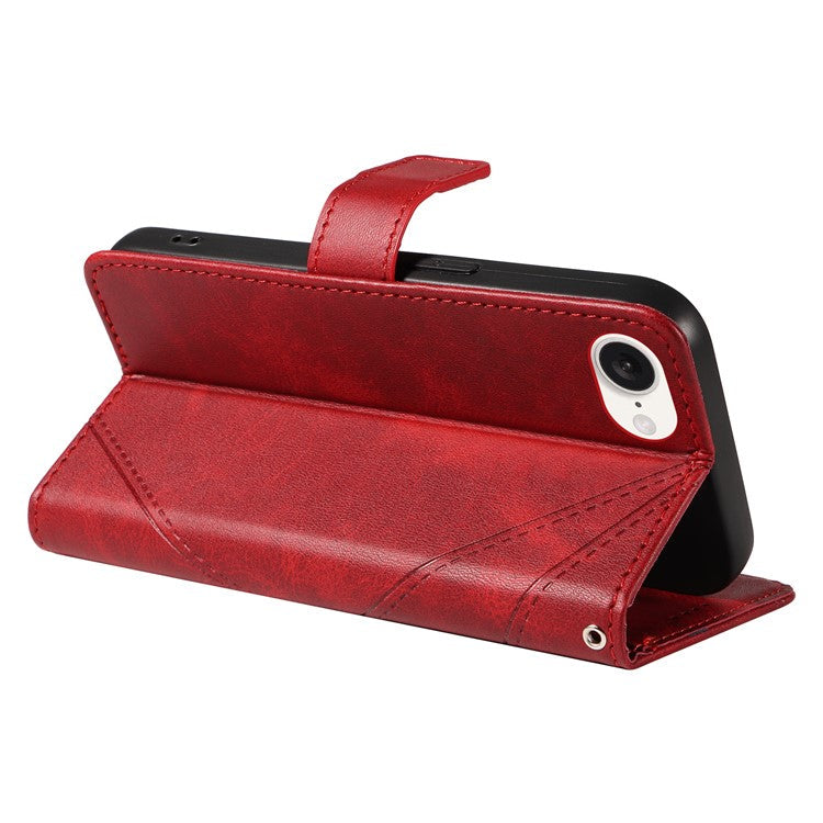 For iPhone 16e Case Leather Card Holder Phone Cover Geometric Line - Red