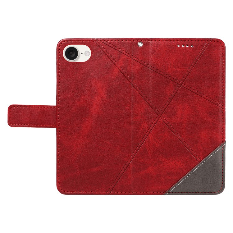 For iPhone 16e Case Leather Card Holder Phone Cover Geometric Line - Red