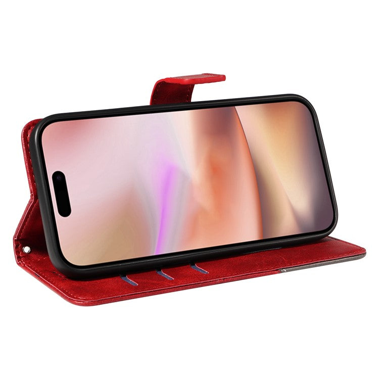 For iPhone 16 Plus Case Geometric Line Leathe Calf Texture Phone Cover - Red