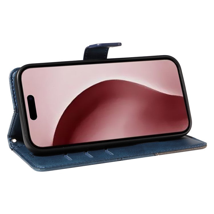 For iPhone 16 Pro Case Card Holder Magnetic Clasp Leather Phone Cover Geometric Line - Blue