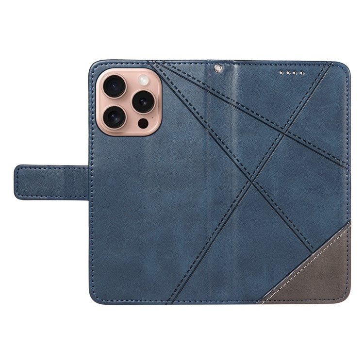 For iPhone 16 Pro Case Card Holder Magnetic Clasp Leather Phone Cover Geometric Line - Blue
