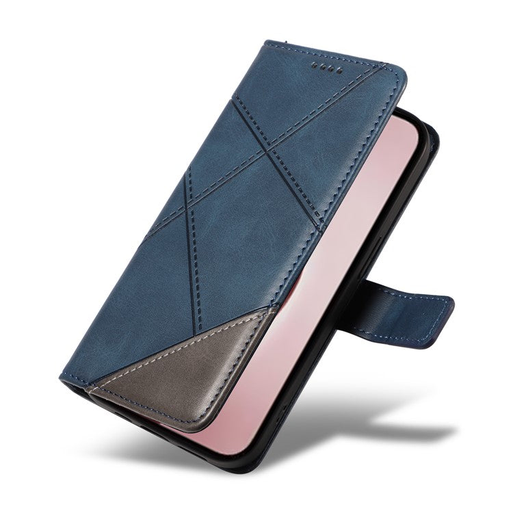For iPhone 16 Pro Case Card Holder Magnetic Clasp Leather Phone Cover Geometric Line - Blue