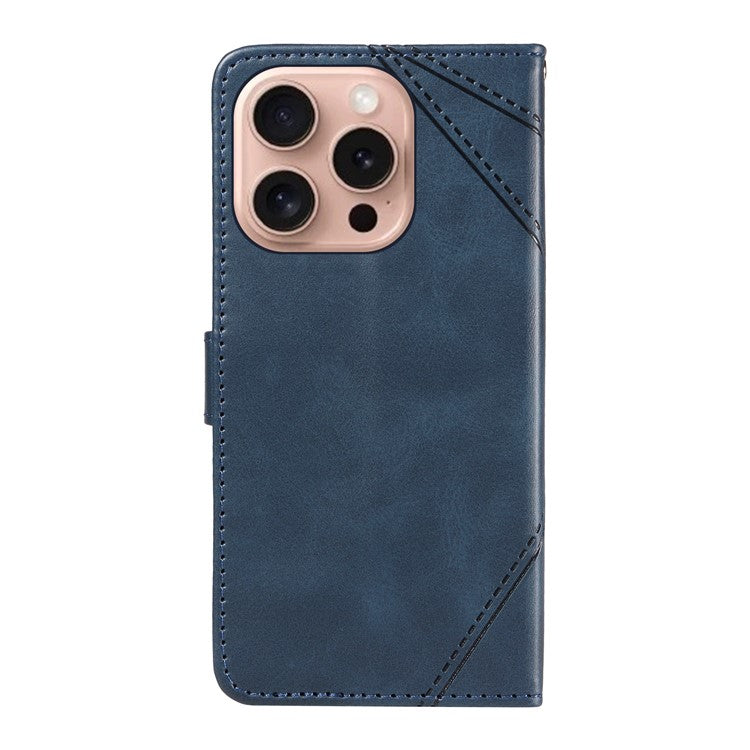 For iPhone 16 Pro Case Card Holder Magnetic Clasp Leather Phone Cover Geometric Line - Blue