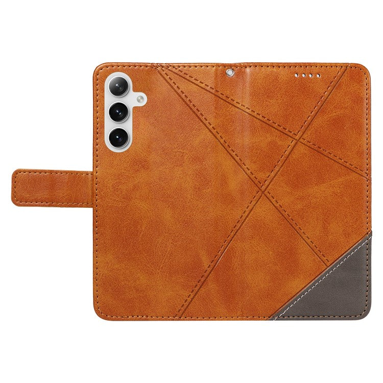 For Samsung Galaxy S24 Case PU Leather Calf Texture Wallet Phone Cover Geometric Line - Brown