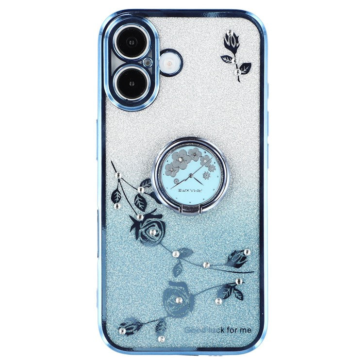 KADEM For iPhone 16 Plus Case TPU Phone Cover Glitter Gradient Ring Kickstand Function - Blue