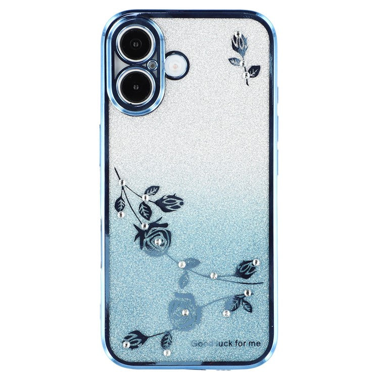 KADEM For iPhone 16 Plus Case TPU Phone Cover Glitter Gradient Ring Kickstand Function - Blue