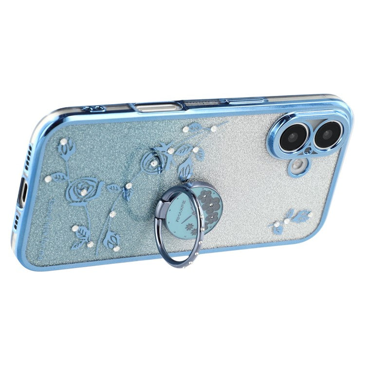 KADEM For iPhone 16 Plus Case TPU Phone Cover Glitter Gradient Ring Kickstand Function - Blue