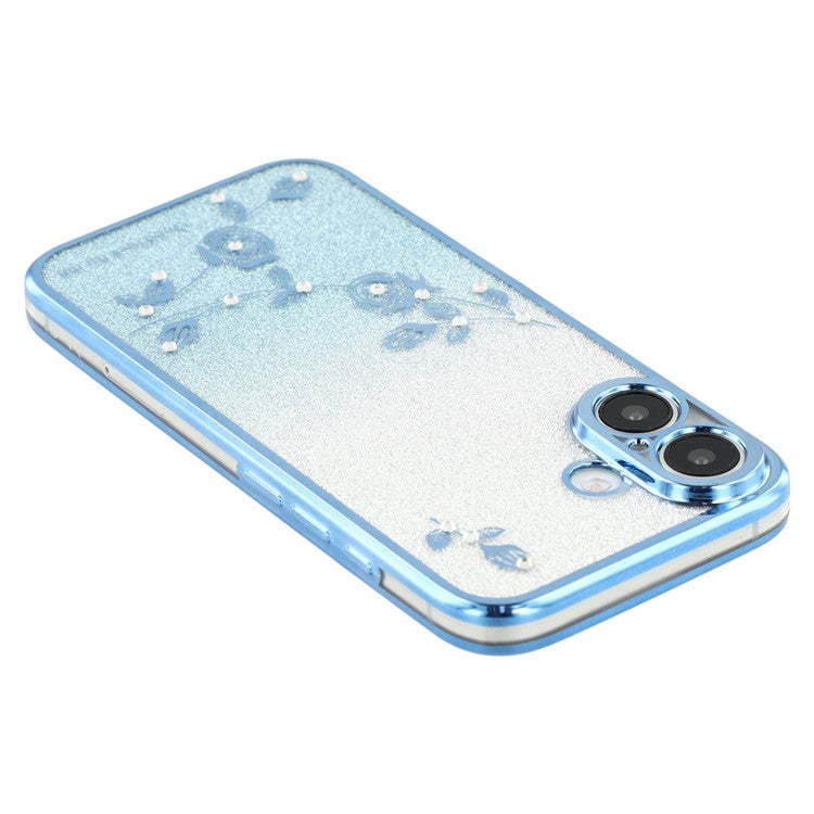 KADEM For iPhone 16 Plus Case TPU Phone Cover Glitter Gradient Ring Kickstand Function - Blue