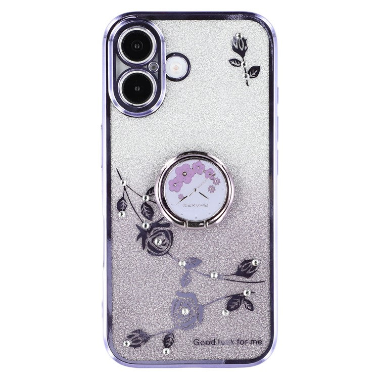 KADEM For iPhone 16 Case TPU Ring Holder Phone Cover Gradient Shockproof - Purple