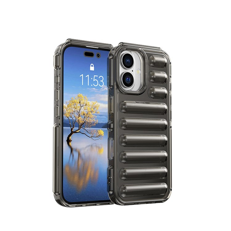 WANLONFENG LK Series for iPhone 16 Plus Case Anti-drop TPU Phone Cover with Screen Film - Transparent Grey