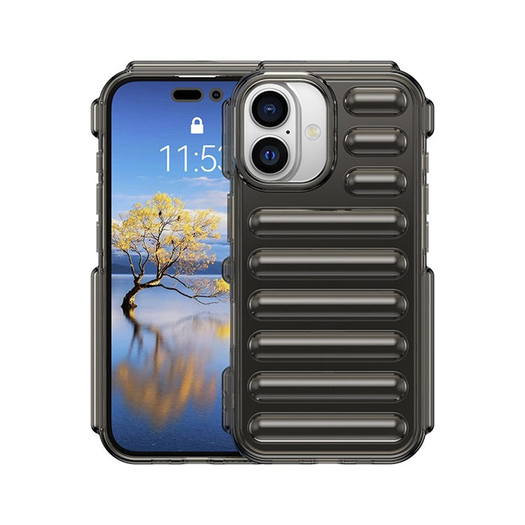WANLONFENG LK Series for iPhone 16 Plus Case Anti-drop TPU Phone Cover with Screen Film - Transparent Grey