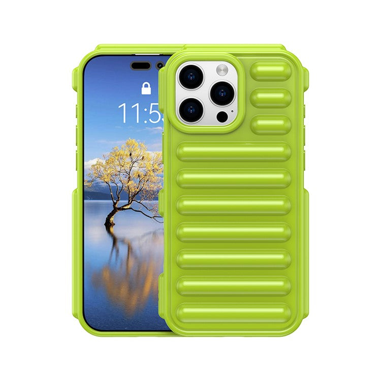 WANLONFENG LK Series for iPhone 16 Pro Case Ribbed TPU Soft Phone Cover with Screen Film - Green
