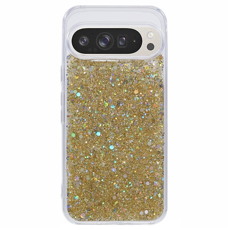 For Google Pixel 9 Pro XL Case Shockproof Soft TPU Phone Cover Glittery Design - Gold