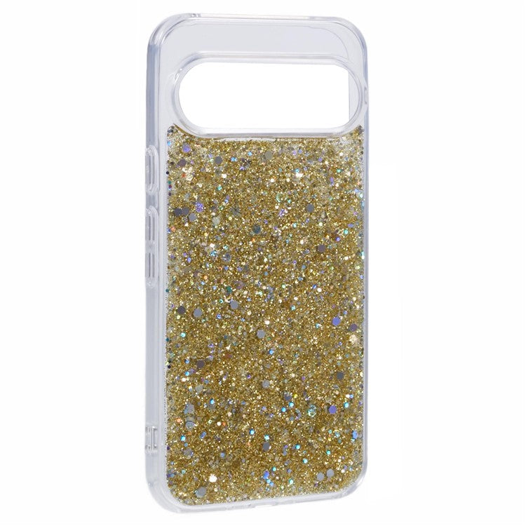 For Google Pixel 9 Pro XL Case Shockproof Soft TPU Phone Cover Glittery Design - Gold