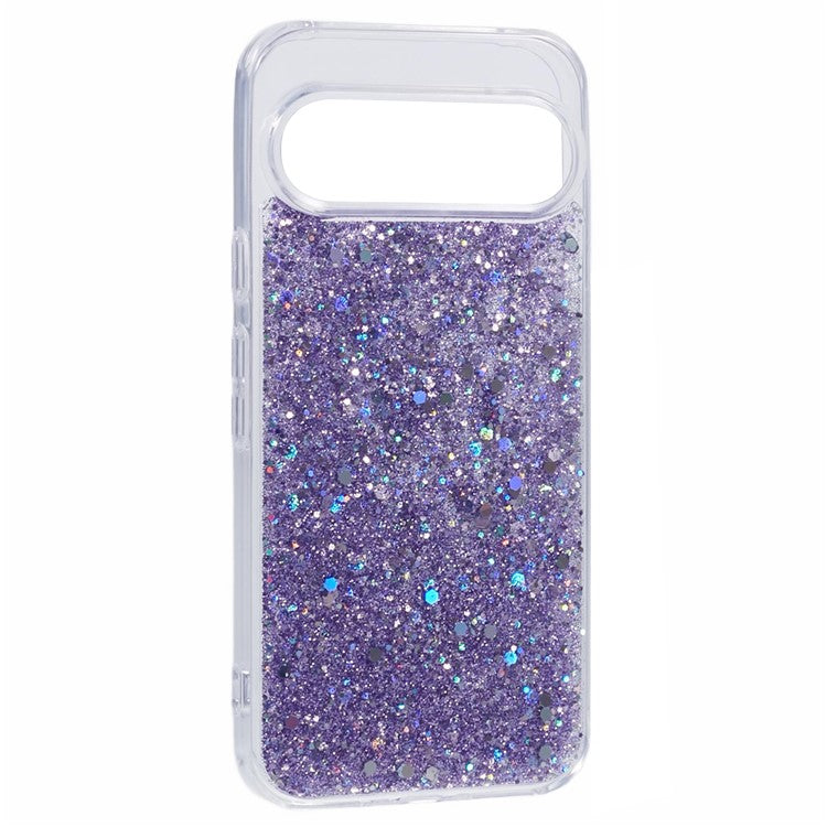 For Google Pixel 9 Pro XL Case Shockproof Soft TPU Phone Cover Glittery Design - Purple