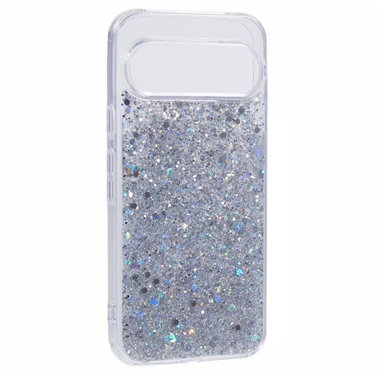 For Google Pixel 9 Pro XL Case Shockproof Soft TPU Phone Cover Glittery Design - Silver