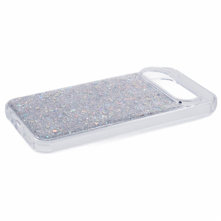 For Google Pixel 9 Pro XL Case Shockproof Soft TPU Phone Cover Glittery Design - Silver